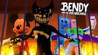 Minecraft BENDY AND THE INK MACHINE!! - BENDY HAS CAPTURED ALL THE DISNEY CHARACTERS IN HIS BASEMENT