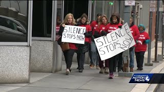 Protesters circle Pittsburgh Catholic Diocese with 'Silence Stops Now' signs