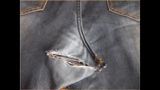 Большая дырка на джинсах. Не выбрасываем.Jeans repair