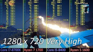 [720p Very High] Just Cause 3 i7-8700K vs Ryzen 1700 vs i5-8400 vs Ryzen 1600