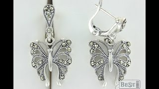Серебряные серьги с марказитами "Бабочки" [287422]