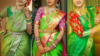 BEAUTIFUL GREEN COLOR PATTU SAREES COLLECTION || WEDDING STYLE