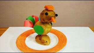 Петух из картошки и морковки. Осенние поделки из овощей своими руками для детей.