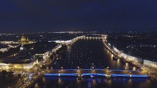 Развод Дворцового моста.Съемка с беспилотника.The Palace drawbrige. Aerial video.