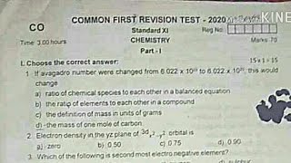 11th 1st revision Chemistry question paper 2020