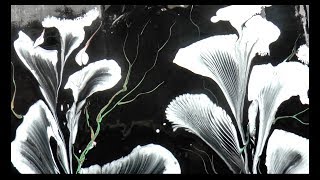 Заливка Акрилом, Рисуем цветы Веревочкой и Цепью. Painting the flowers with chain and string