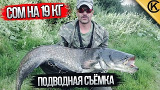 СОМ НА 19 КГ. Ловля СОМА НА КВОК + подводная съёмка