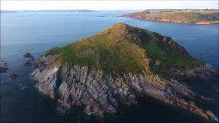 The Great Mew Stone Island & Cottage near Wembury Point from above DJI Phantom 4 drone