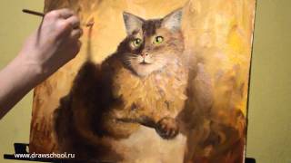 Как нарисовать кота красками. Пошаговый видео-урок по рисованию