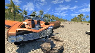 Разбиваем машины в BeamNG.Drive. Камни на дороге.  Подборка аварий в замедленном действии