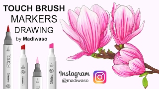 Speed drawing of magnolia with Touch markers / Как нарисовать магнолию маркерами Touch Brush