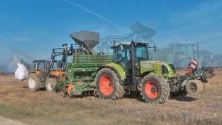 Semis de pois 2009 Claas Arion 640 et semoir Amazone AD 403