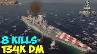 World of WarShips | Giulio Cesare | 8 KILLS | 134K Damage - Replay Gameplay 4K 60 fps