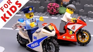 Police car and Motorbike . Lego City Police Chase Animation  video for kids