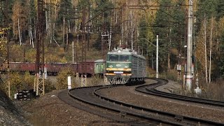 ВЛ10К 091 с грузовым поездом на перегоне Хребет - Сыростан Южно-Уральской железной дороги.