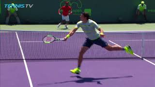 Milos Raonic brilliant volley bounces back over the net! | Miami Open 2018