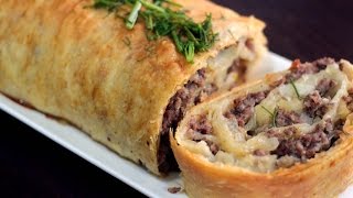 Слоеный штрудель с фаршем