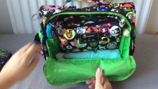 Ju-Ju-Be BFF in Bubble Trouble packed for a newborn - Kaiju City KJC, Space Place and Travelon Cubes