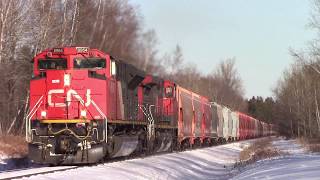Double DPUs! Long and Heavy CN train 406 West w/Potash near Salisbury, NB