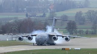 U.S. Air Force Boeing C-17 departure at Zurich Airport - insane STOL takeoff!!!