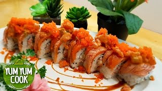 Spicy Tuna & Masago Sushi Roll | Spicy Mayo Sauce Sushi Roll | YumYumCook