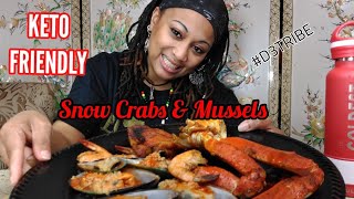 Keto Friendly Seafood boil Mukbang | Snowcrabs Green Mussels + MORE