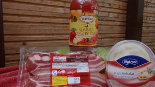 Германия.Обедаю на даче Немецкое сало,салат,сок