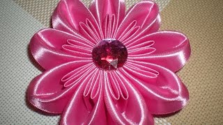 Яркий, объемный цветок в стиле Канзаши. Мастер- класс. / /Ribbon Flower / DIY Kanzashi