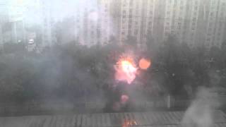 Дерево и ЛЭП. Короткое замыкание. Взрыв