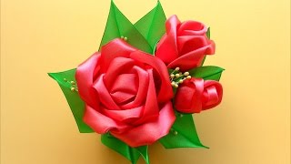 Как сделать Красивые Розы из лент / Kanzashi Satin Ribbon Rose Tutorial / ✿ NataliDoma