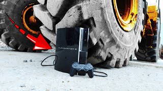 GIANT TIRE vs PLAYSTATION 4 EXPERIMENT! CRUNCHY CRUSHING SOUNDS.