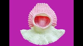 Шапка (шлем) спицами на ребенка около года и более.Вязание детям Crochet And Knitting