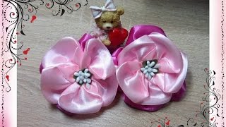 Цветок из ленты 5см. Резиночки Канзаши для начинающих. A delicate flower. Kanzashi.