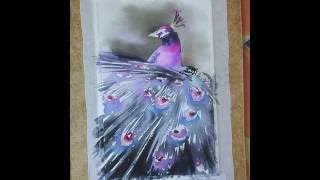Картина акварелью. Павлин. Этапы.
