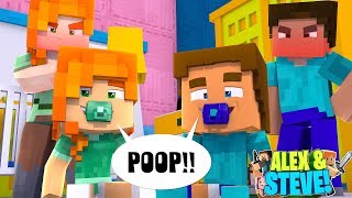 Minecraft LIFE of ALEX & STEVE - BABY TWINS FIRST WORD IS POOP!!