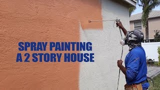 Painting 2 story stucco house | Spray painting