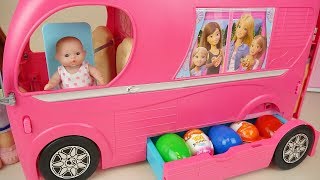 Baby doli and Bus surprise eggs baby doll camping car toy play