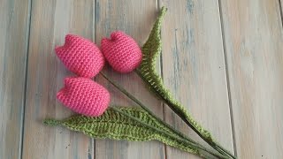 (crochet) How To Crochet Tulips with Leaves - Yarn Scrap Friday