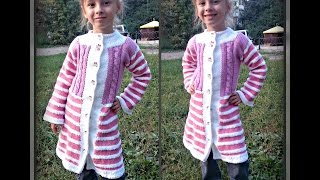 кардиган -  пальто на девочку, 4 -  5 лет, вязание спицами