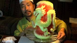 Chinese Dragon on Watermelon  Fruit Carving