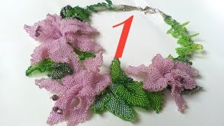 Necklace/Beaded necklace/Колье из бисера с ОРХИДЕЯМИ/1