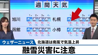 北海道は南風で気温上昇、融雪災害に注意