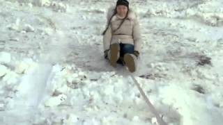 Катание на ледянке за машиной, видео ледянка