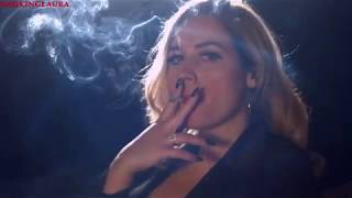 Smoking strong B and H gold corks while wearing lingerie