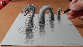 How to Draw 3D Monster - Drawing Loch Ness Monster - By Vamos