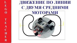 EV3 движение по линии.  Два средних двигателя EV3 и два датчика цвета EV3.