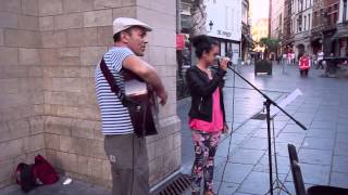 Singing with a street musician in Brussels