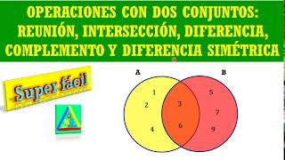 OPERACIONES CON DOS CONJUNTOS REUNIÓN, INTERSECCIÓN, DIFERENCIA, COMPLEMENTO Y DIFERENCIA SIMÉTRICA