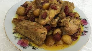 ÖVRİŞTƏ(QƏDİM  AZƏRBAYCAN MƏTBƏXİ). ОВРИШТА .Курица с кизилом и  каштаном(АЗЕРБАЙДЖАНСКАЯ  КУХНЯ)
