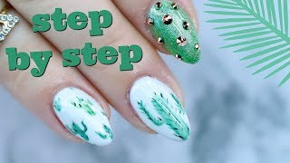 EASY HAND PAINTED NAIL DESIGNS | CACTUS VEGAS GEL NAILS